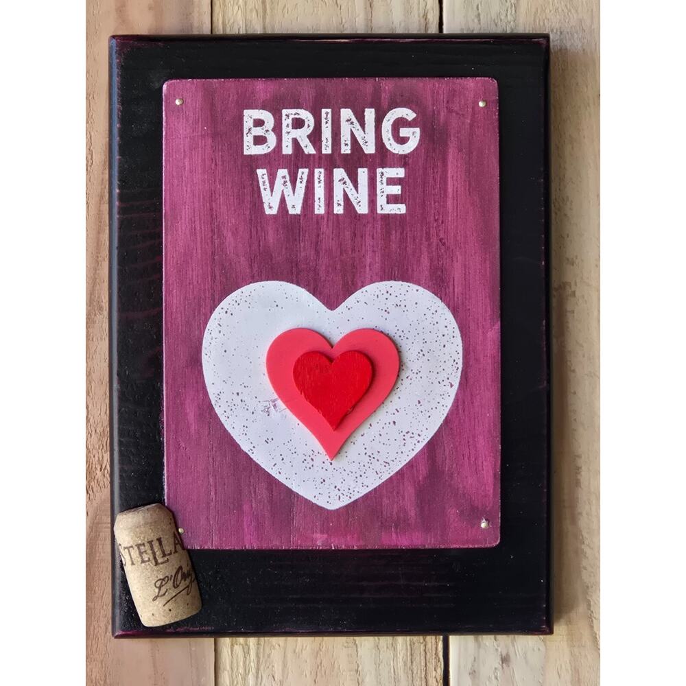 Wine plaque / Sign with Hearts, Decorative 3-Dimensional, Handmade, Solid Wood